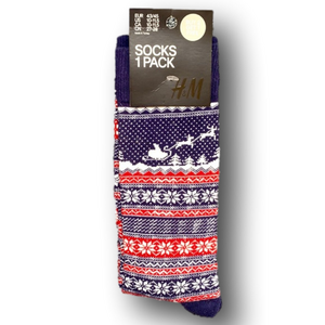 3/$18 Vintage Santa & Reindeer Scene Christmas Holiday Funny Socks - Brand New